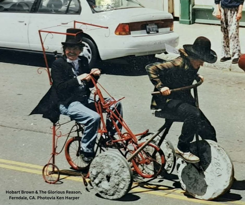 Hobart Brown and The Glorious Reason riding kinetic art sculpture in Ferndale, CA